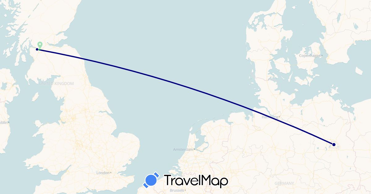 TravelMap itinerary: driving, bus in Germany, United Kingdom (Europe)